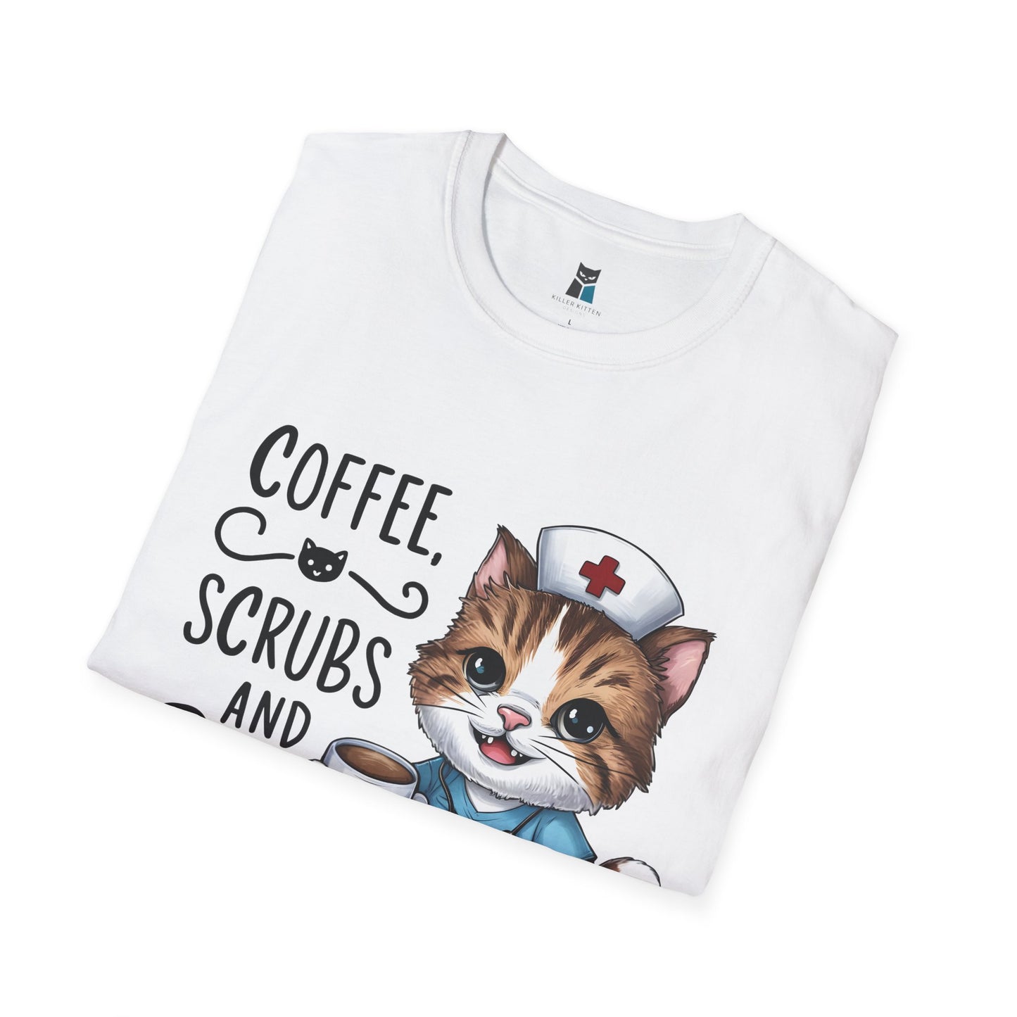 Coffee, Scrubs, and Cattitude Nurse Cat T-Shirt