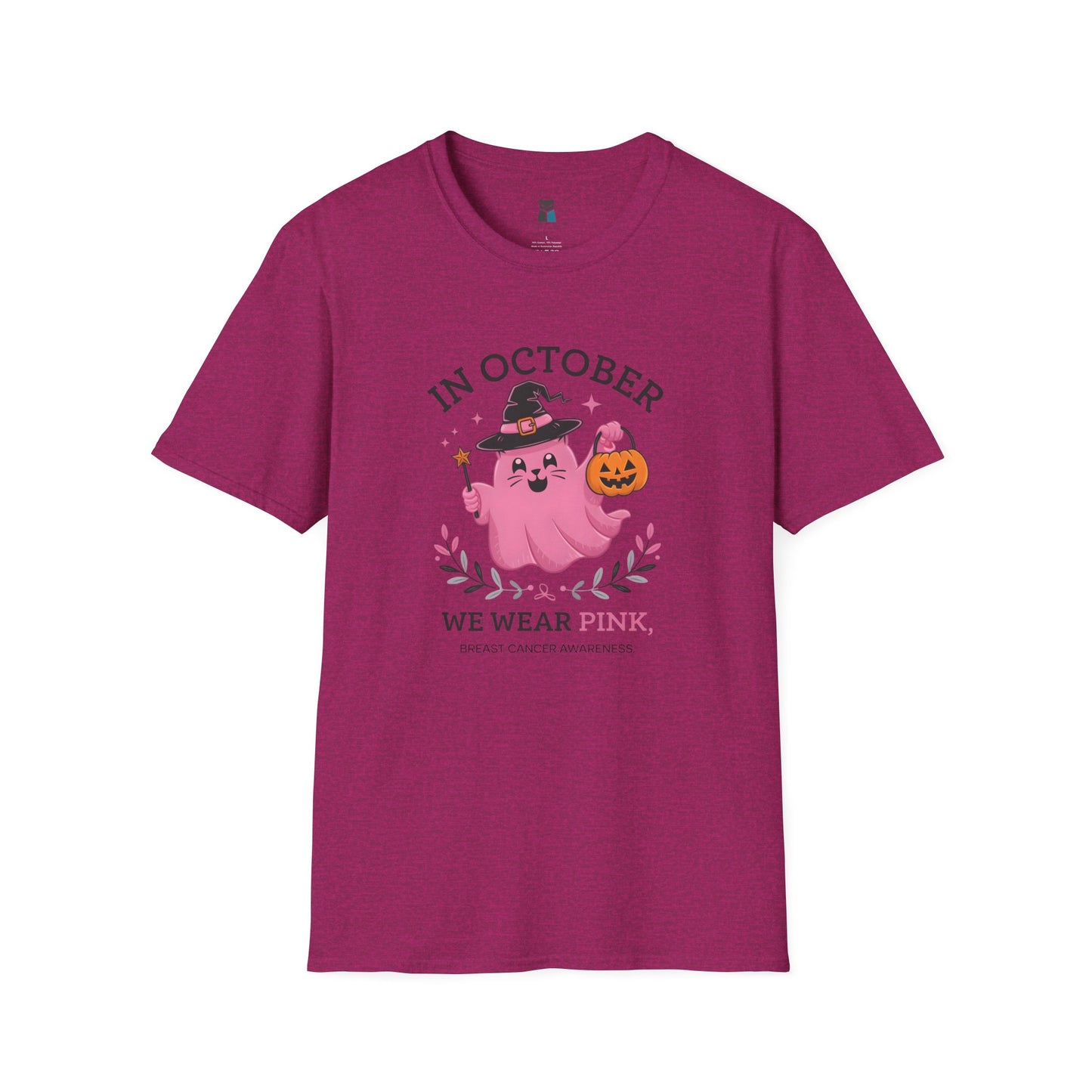 Pink Power: Breast Cancer Awareness Halloween Cat T-Shirt