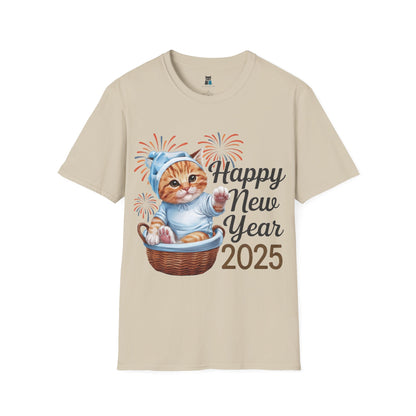 Happy New Year 2025 Cat Unisex Softstyle T-Shirt