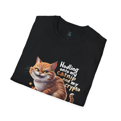 Hodling Onto My Catnip and Crypto Cat T-Shirt