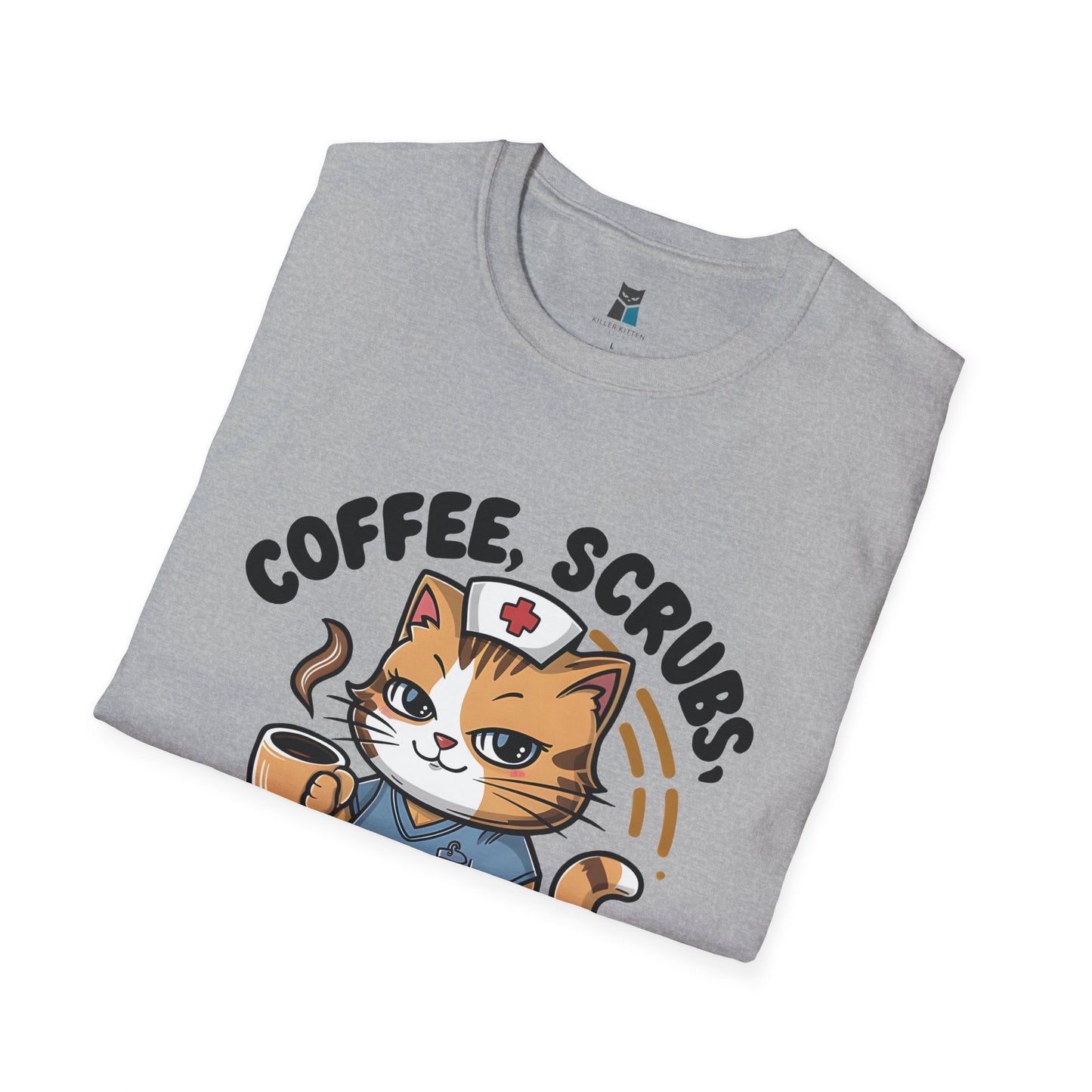 Coffee, Scrubs, and Cattitude Cute Nurse Cat T-Shirt