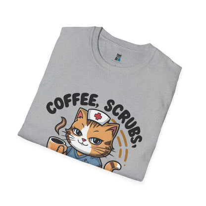 Coffee, Scrubs, and Cattitude Cute Nurse Cat T-Shirt