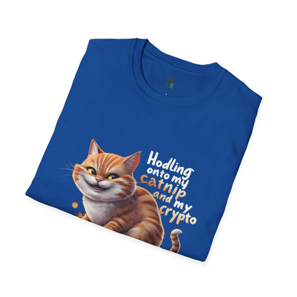 Hodling Onto My Catnip and Crypto Cat T-Shirt