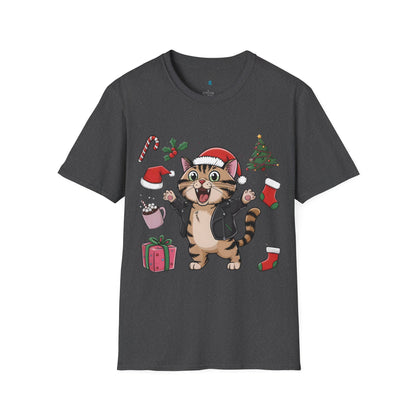 Festive Leather Santa Cat Unisex Softstyle T-Shirt