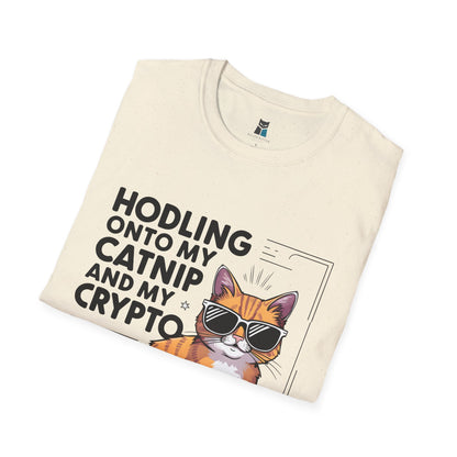 Hodling Onto My Catnip and Crypto Cat T-Shirt