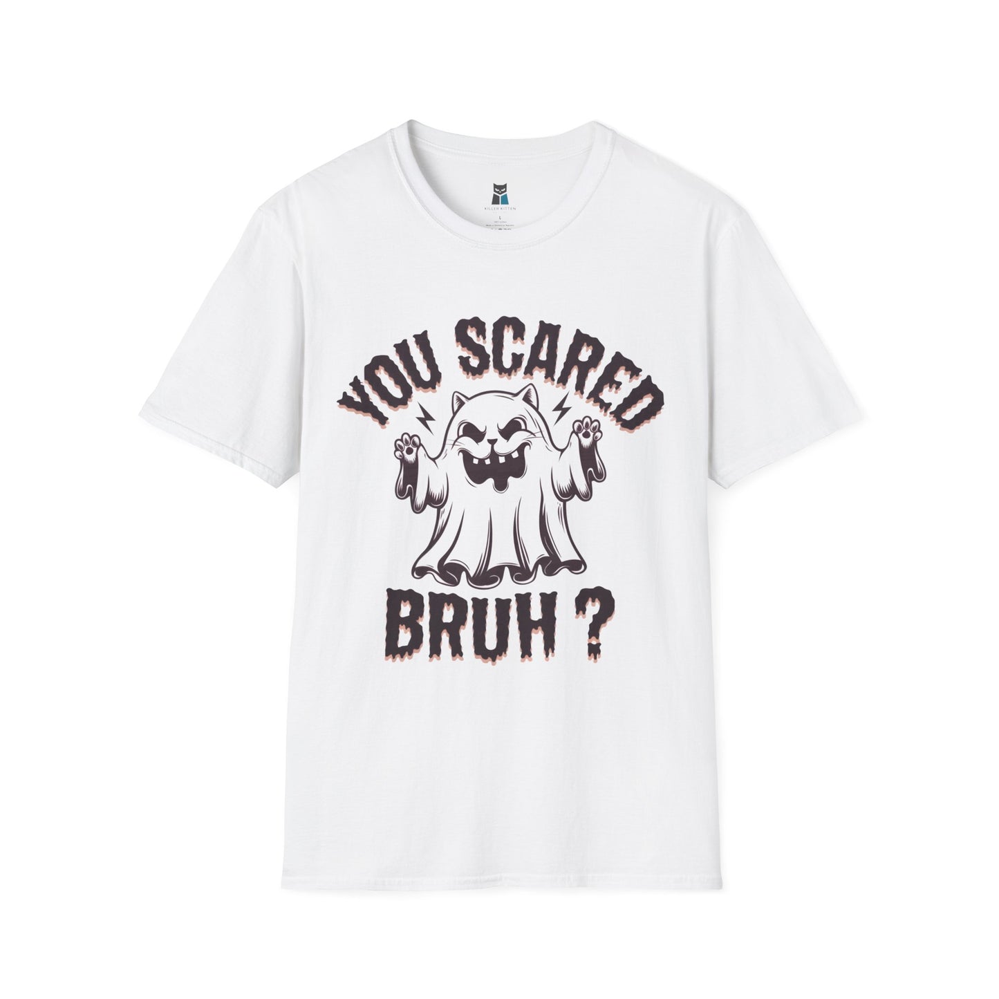 You Scared Bruh? Funny Halloween Cat Ghost T-Shirt