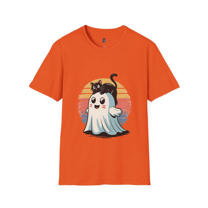 Retro Halloween Cat & Ghost T-Shirt