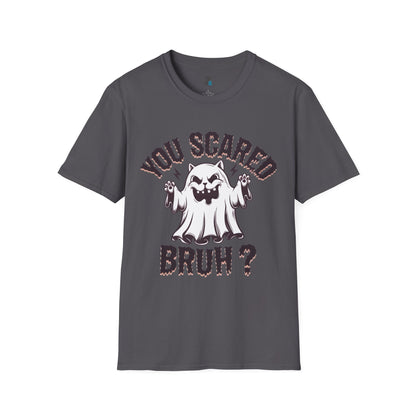 You Scared Bruh? Funny Halloween Cat Ghost T-Shirt