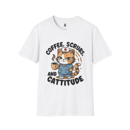 Coffee, Scrubs, and Cattitude Cute Nurse Cat T-Shirt