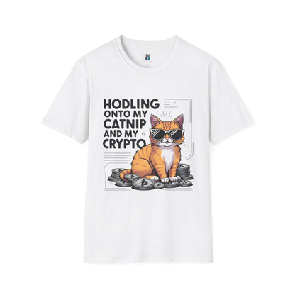 Hodling Onto My Catnip and Crypto Cat T-Shirt