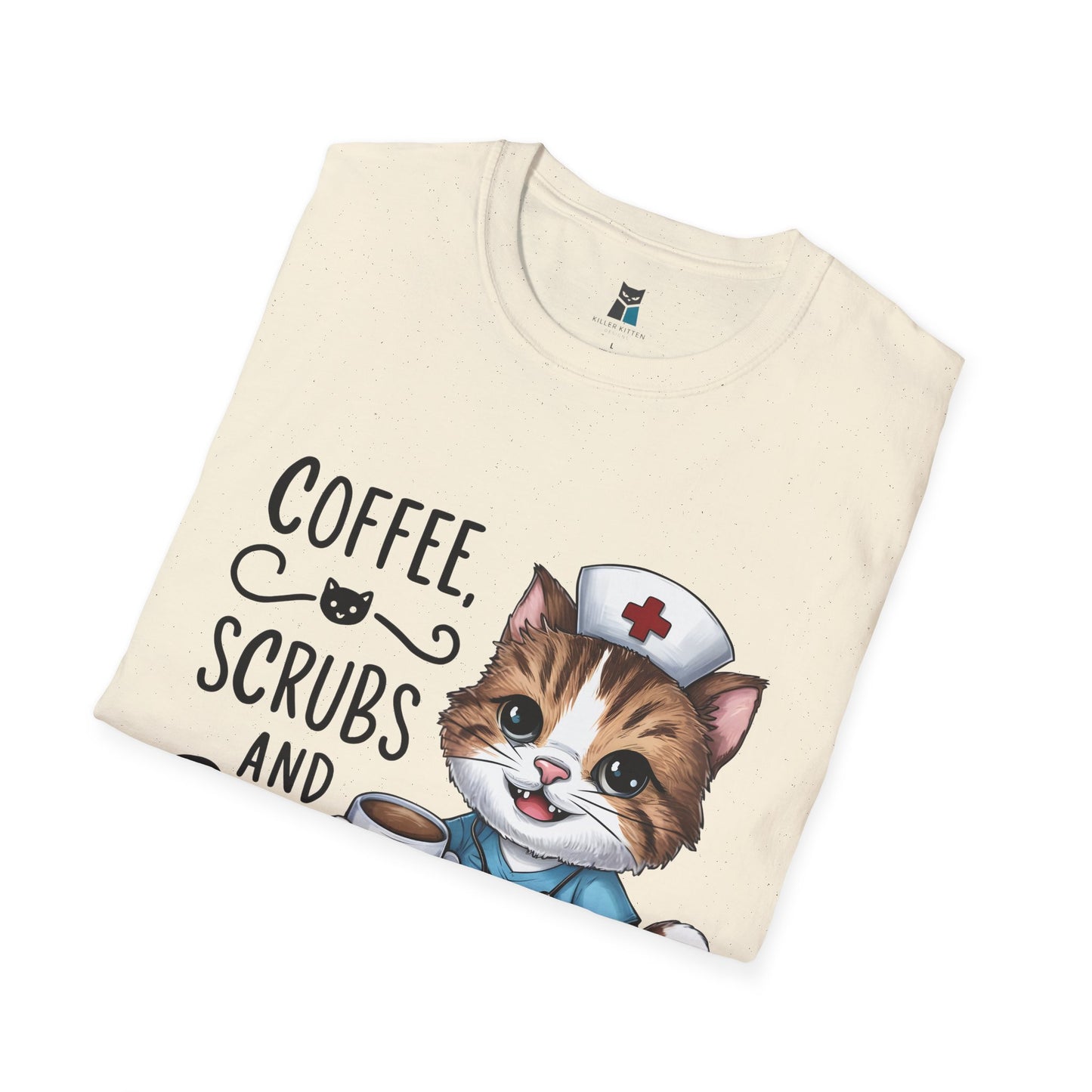 Coffee, Scrubs, and Cattitude Nurse Cat T-Shirt