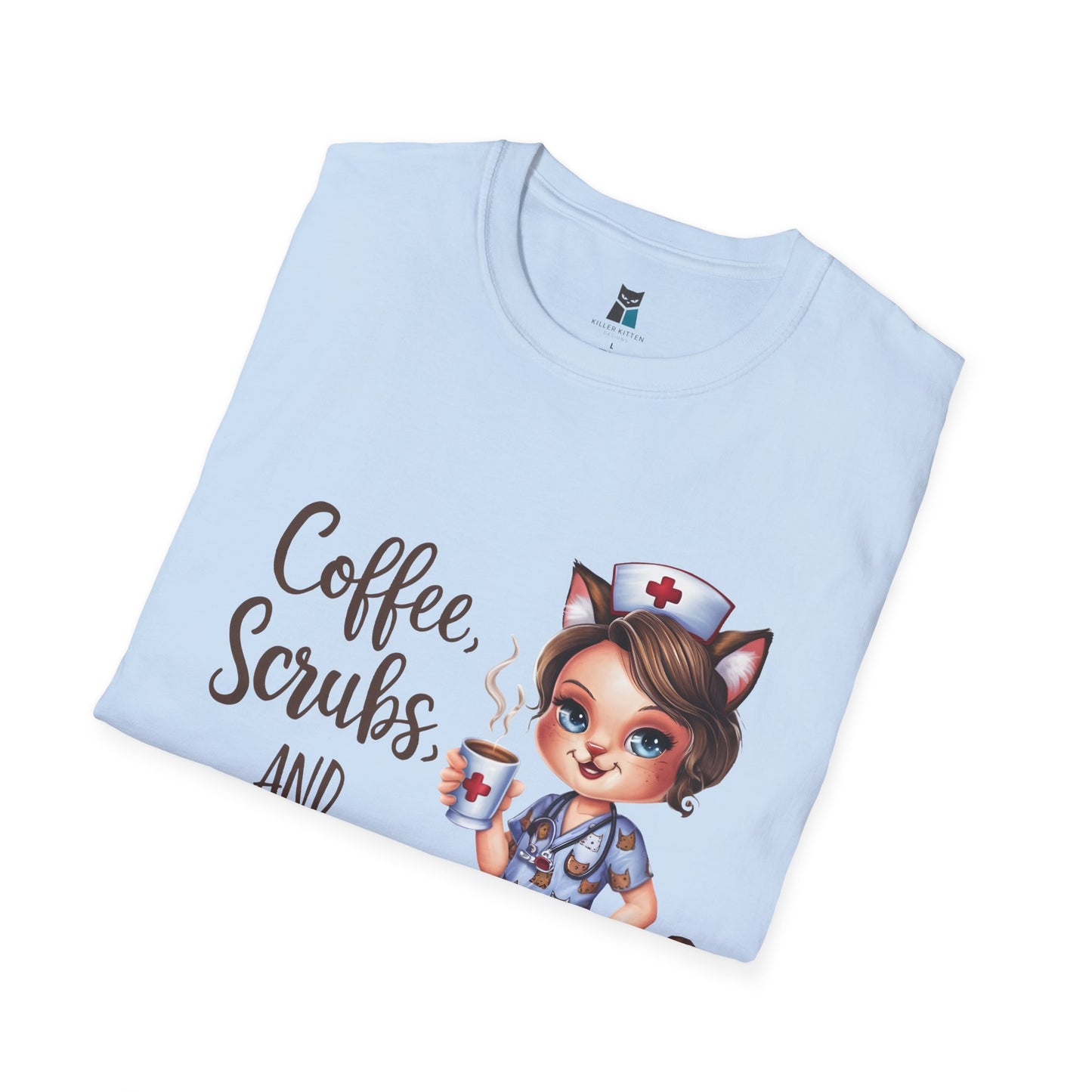 Coffee, Scrubs, and Cattitude Nurse Cat T-Shirt