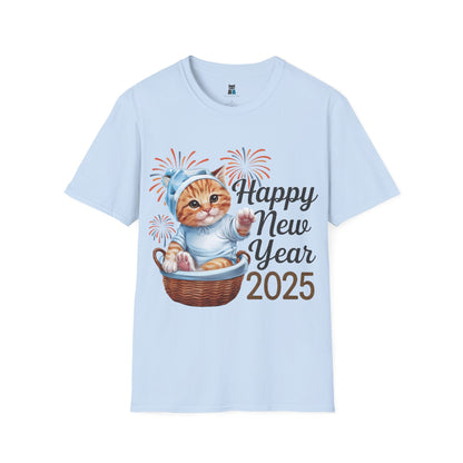 Happy New Year 2025 Cat Unisex Softstyle T-Shirt