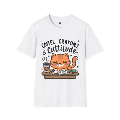 Coffee, Crayons, & Cattitude! Cat-tastic Kindergarten Teacher T-shirt