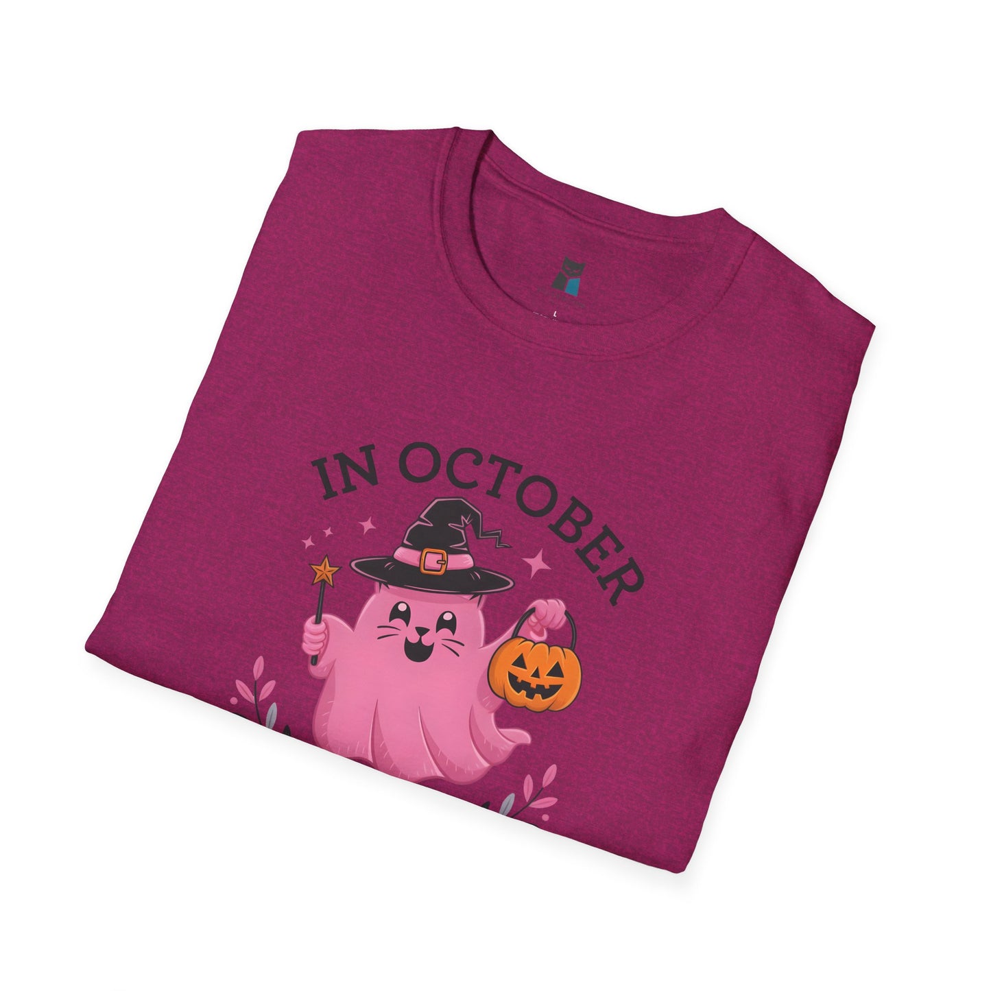 Pink Power: Breast Cancer Awareness Halloween Cat T-Shirt