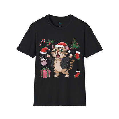 Festive Leather Santa Cat Unisex Softstyle T-Shirt