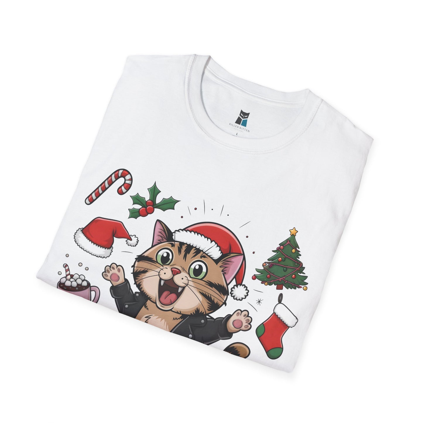 Festive Leather Santa Cat Unisex Softstyle T-Shirt