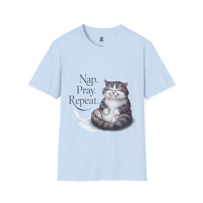 Nap Pray Repeat Catholic Cat T-Shirt