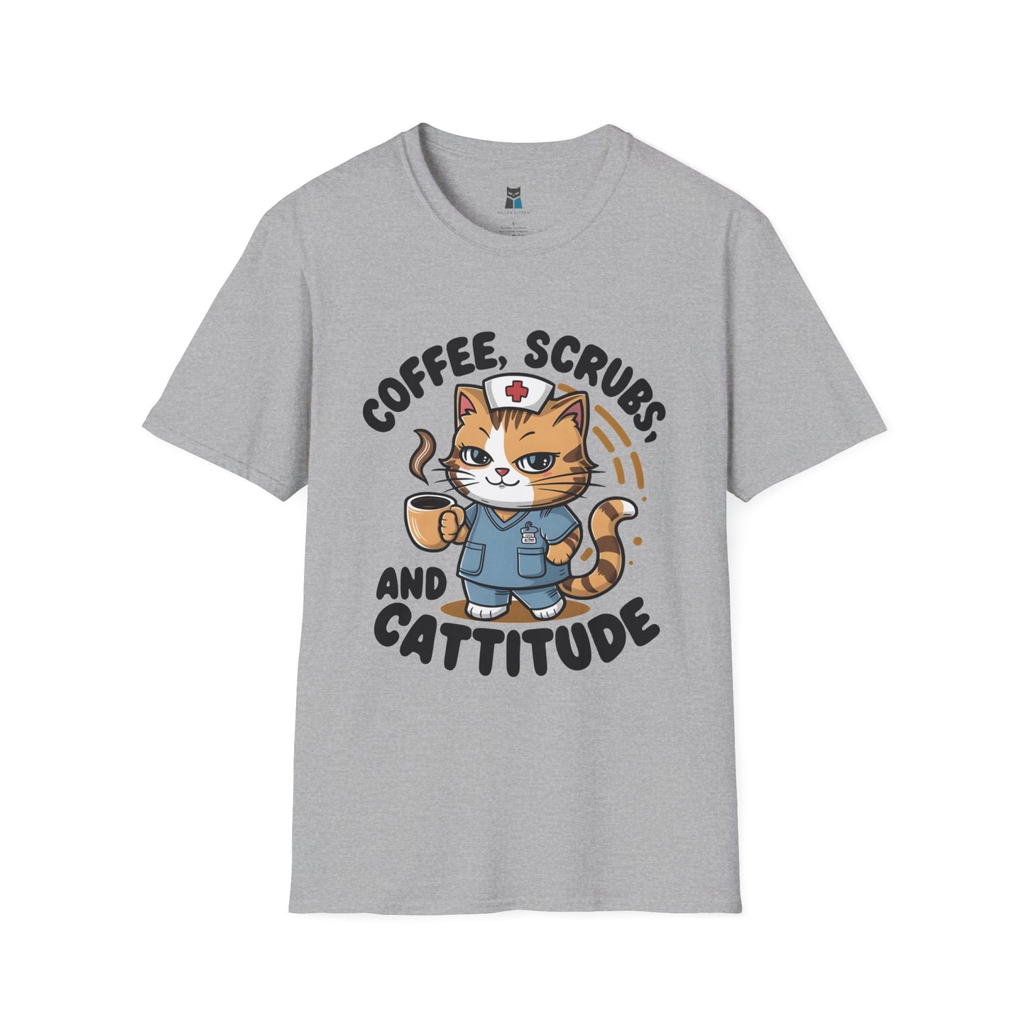 Coffee, Scrubs, and Cattitude Cute Nurse Cat T-Shirt