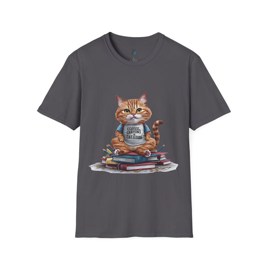 Coffee, Crayons, & Cattitude! Cat-tastic Kindergarten Teacher T-shirt