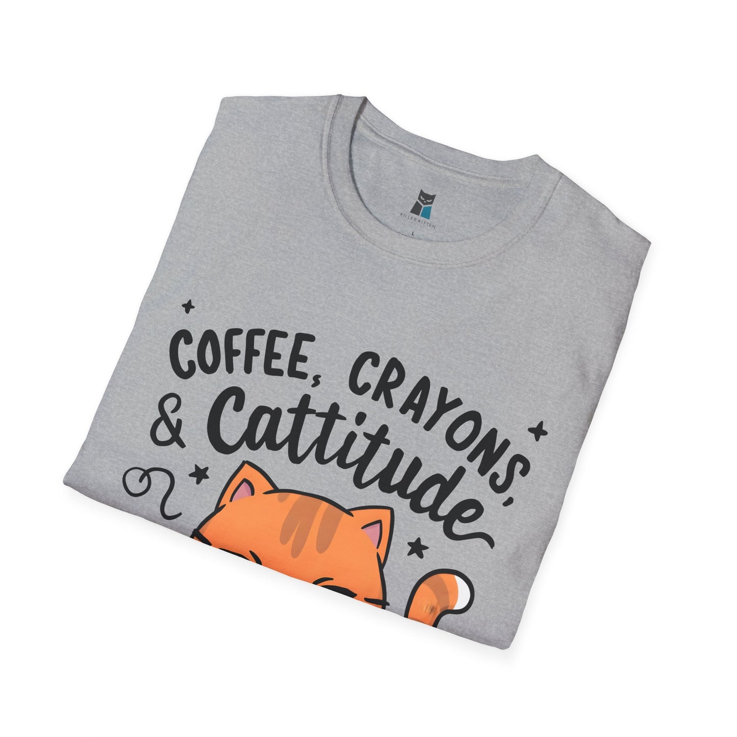 Coffee, Crayons, & Cattitude! Cat-tastic Kindergarten Teacher T-shirt