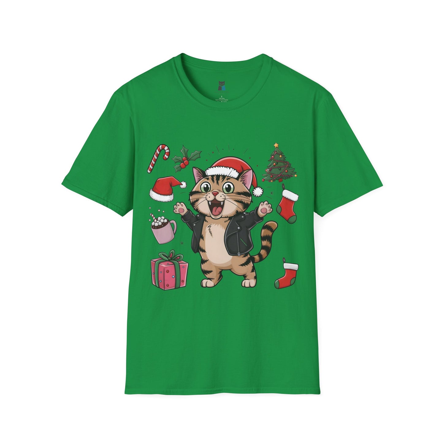 Festive Leather Santa Cat Unisex Softstyle T-Shirt