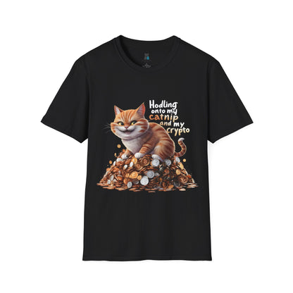 Hodling Onto My Catnip and Crypto Cat T-Shirt