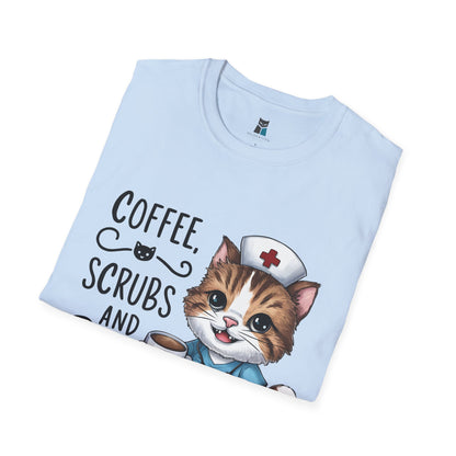 Coffee, Scrubs, and Cattitude Nurse Cat T-Shirt