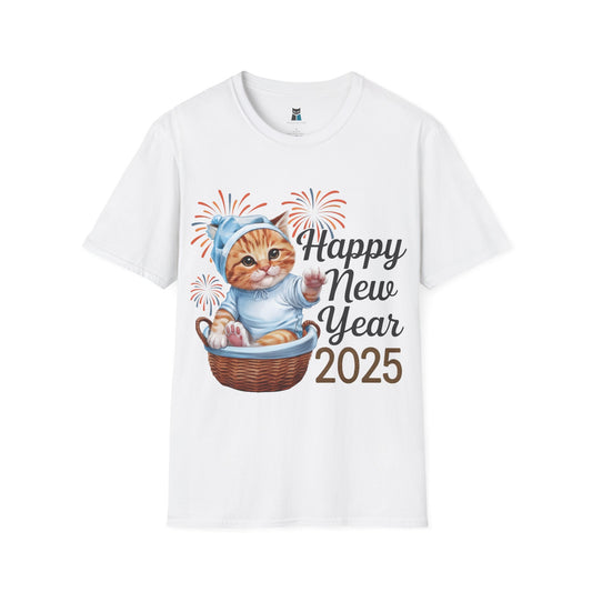 Happy New Year 2025 Cat Unisex Softstyle T-Shirt