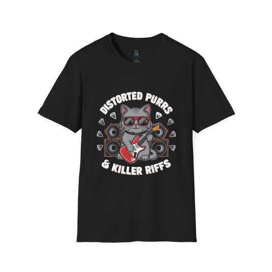 Distorted Purrs & Killer Riffs Rock ‘n’ Roll Cat T-Shirt