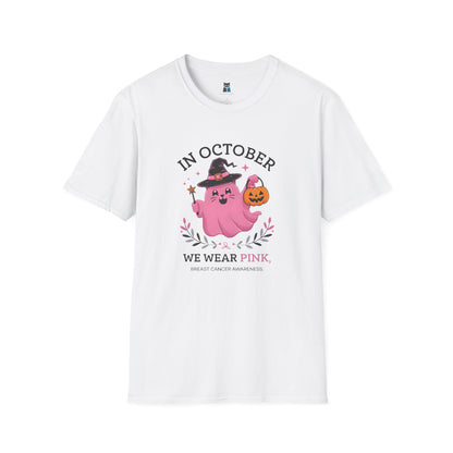 Pink Power: Breast Cancer Awareness Halloween Cat T-Shirt