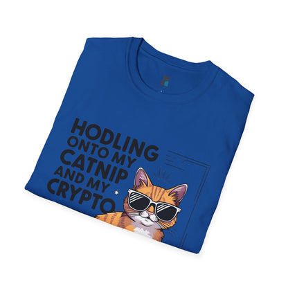 Hodling Onto My Catnip and Crypto Cat T-Shirt