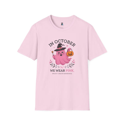 Pink Power: Breast Cancer Awareness Halloween Cat T-Shirt