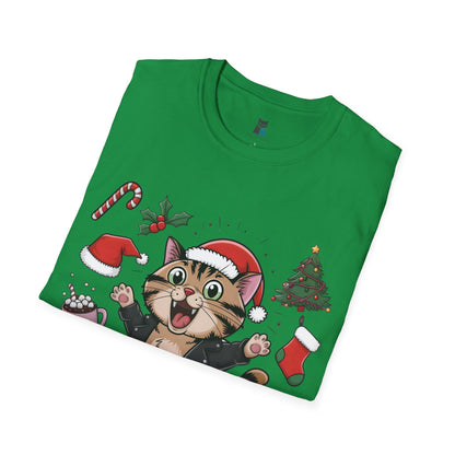 Festive Leather Santa Cat Unisex Softstyle T-Shirt