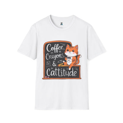 Coffee, Crayons, & Cattitude! Cat-tastic Kindergarten Teacher T-shirt