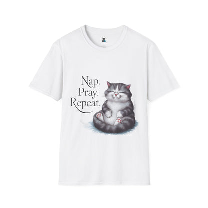 Nap Pray Repeat Catholic Cat T-Shirt