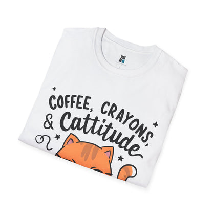 Coffee, Crayons, & Cattitude! Cat-tastic Kindergarten Teacher T-shirt