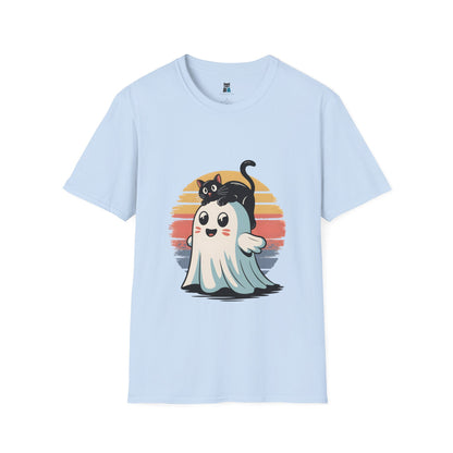 Retro Halloween Cat & Ghost T-Shirt