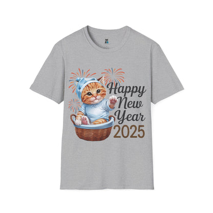 Happy New Year 2025 Cat Unisex Softstyle T-Shirt