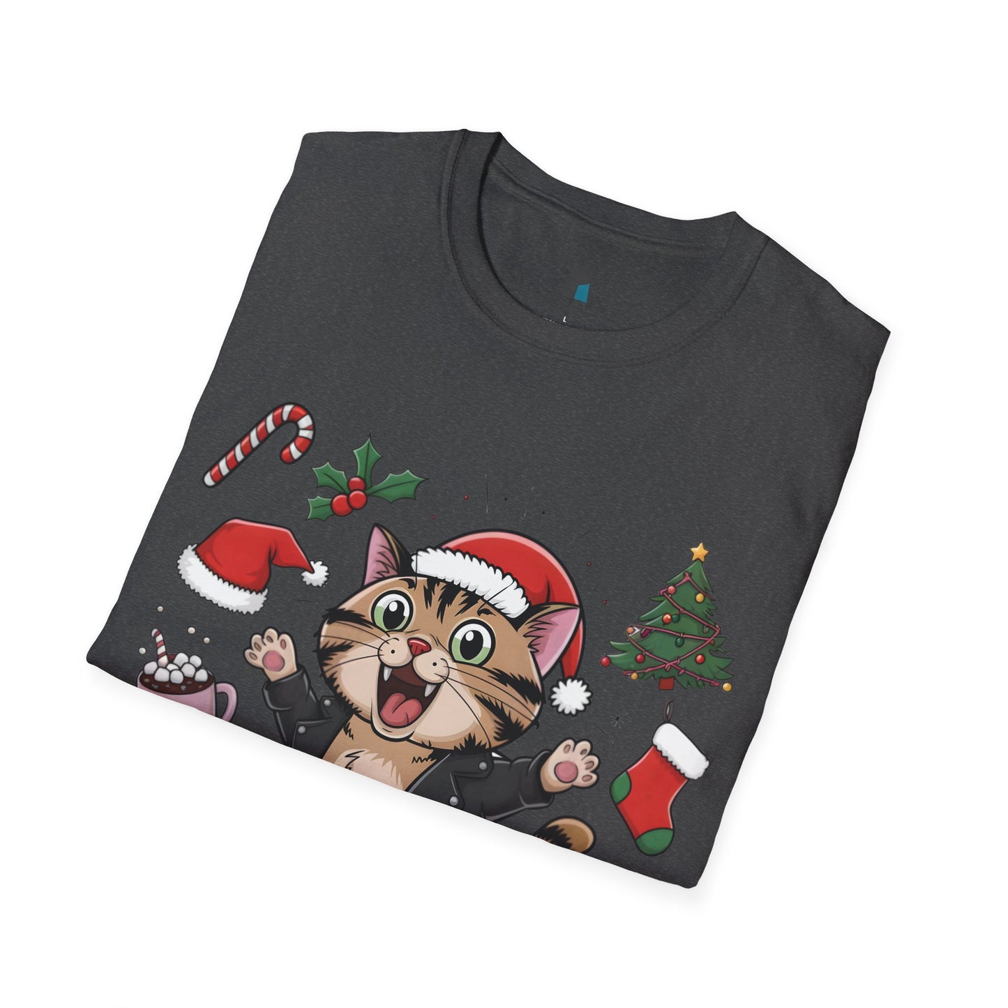 Festive Leather Santa Cat Unisex Softstyle T-Shirt