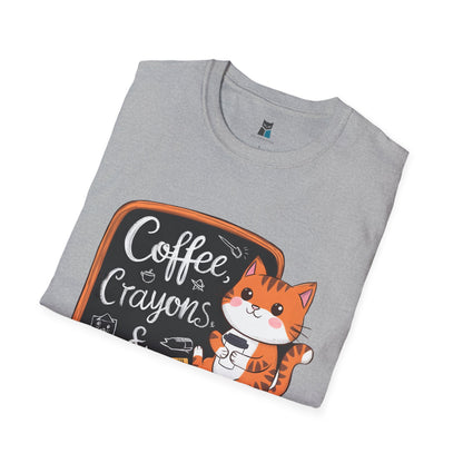 Coffee, Crayons, & Cattitude! Cat-tastic Kindergarten Teacher T-shirt