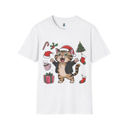 Festive Leather Santa Cat Unisex Softstyle T-Shirt