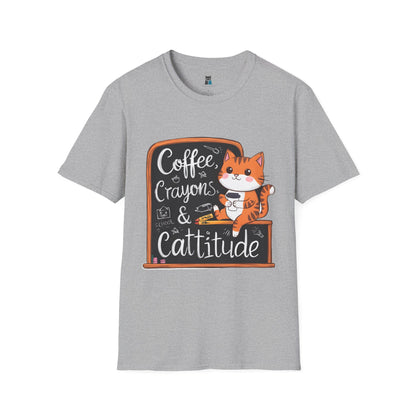 Coffee, Crayons, & Cattitude! Cat-tastic Kindergarten Teacher T-shirt