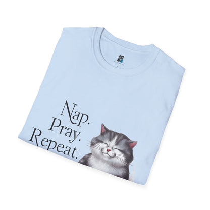 Nap Pray Repeat Catholic Cat T-Shirt