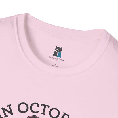 Pink Power: Breast Cancer Awareness Halloween Cat T-Shirt