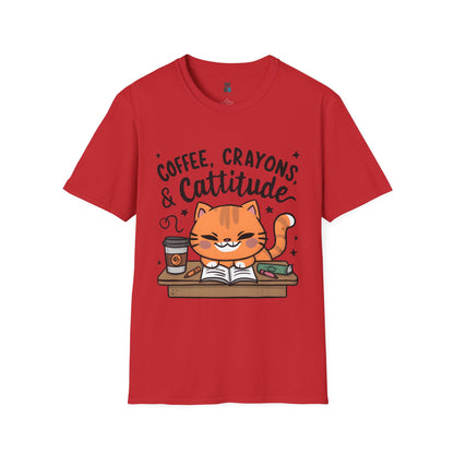 Coffee, Crayons, & Cattitude! Cat-tastic Kindergarten Teacher T-shirt